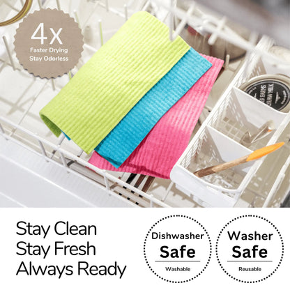 FLowcheer Swedish Dishcloths - 6 Pcs Super Absorbent Cloth Biodegradable Cellulose Sponge Reusable Kitchen Dish Cleaning Cloth - Flowcheer