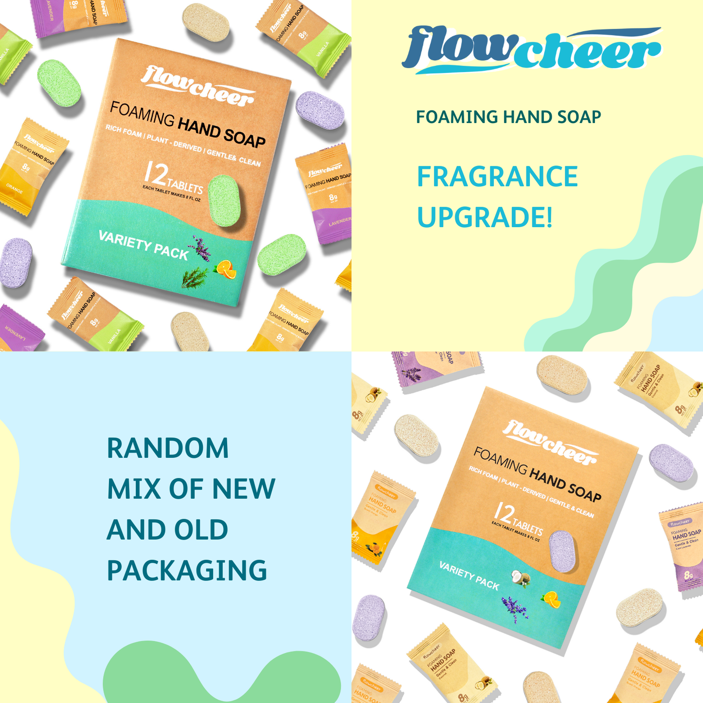 Flowcheer 3 Fragrances 洗手液溶解皂片泡沫洗手皂补充片 12 件/盒(不包括瓶子)
