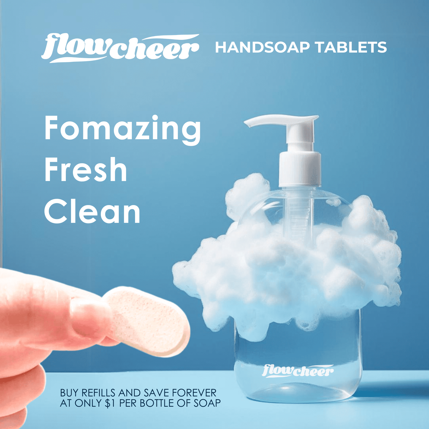 Flowcheer eco-friendly plastic-free Foaming Hand Soap Refill 12 Tablets - Ocean Star Fragrance - Flowcheer