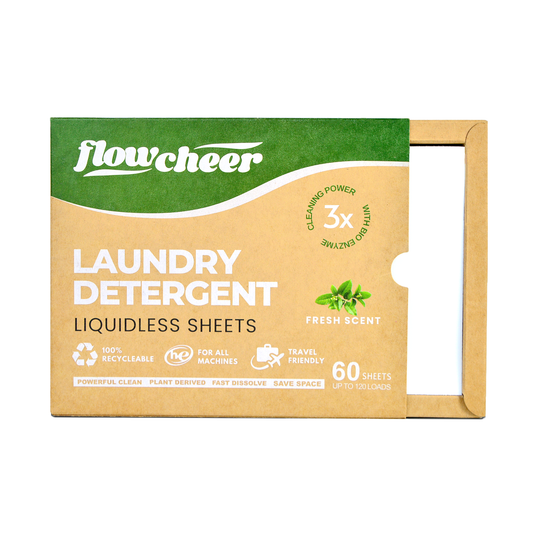 Eco Friendly Laundry Detergent Sheets - 60 Sheets, up to 120 Loads, Powerful Plant-Based Enzymes, Clean Strips for HE Machine, Fresh Scent