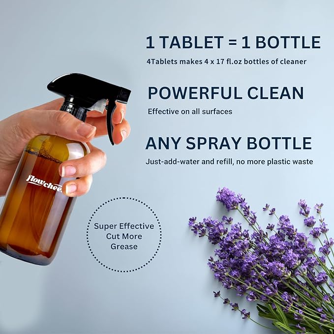 Multi-Surface Cleaner Kits-2 Pack Reusable Spray Bottles and 4 Pack All Purpose Cleaner Refills Tablet