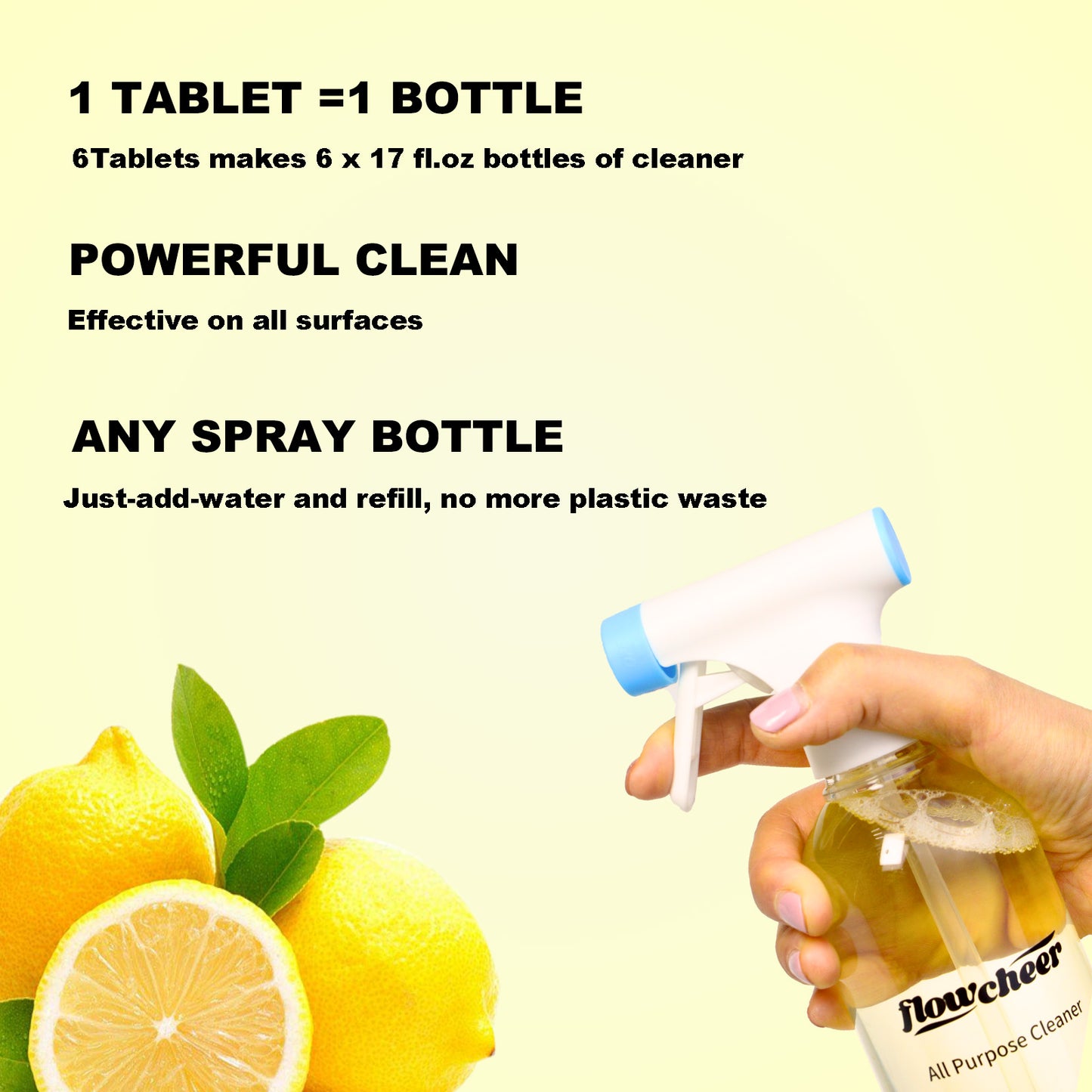 Flowcheer All Purpose Cleaner Kit – Lavender & Lemon Scent, 6 Eco-Friendly Refill Tablets