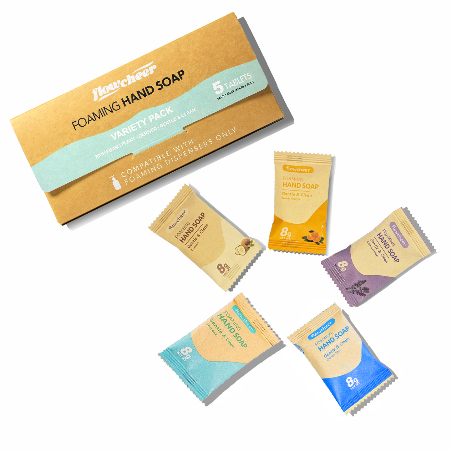 Flowcheer Foaming Hand Soap Refills – 5 Sample Pack, Mixed Scents, Eco-Friendly Tablets