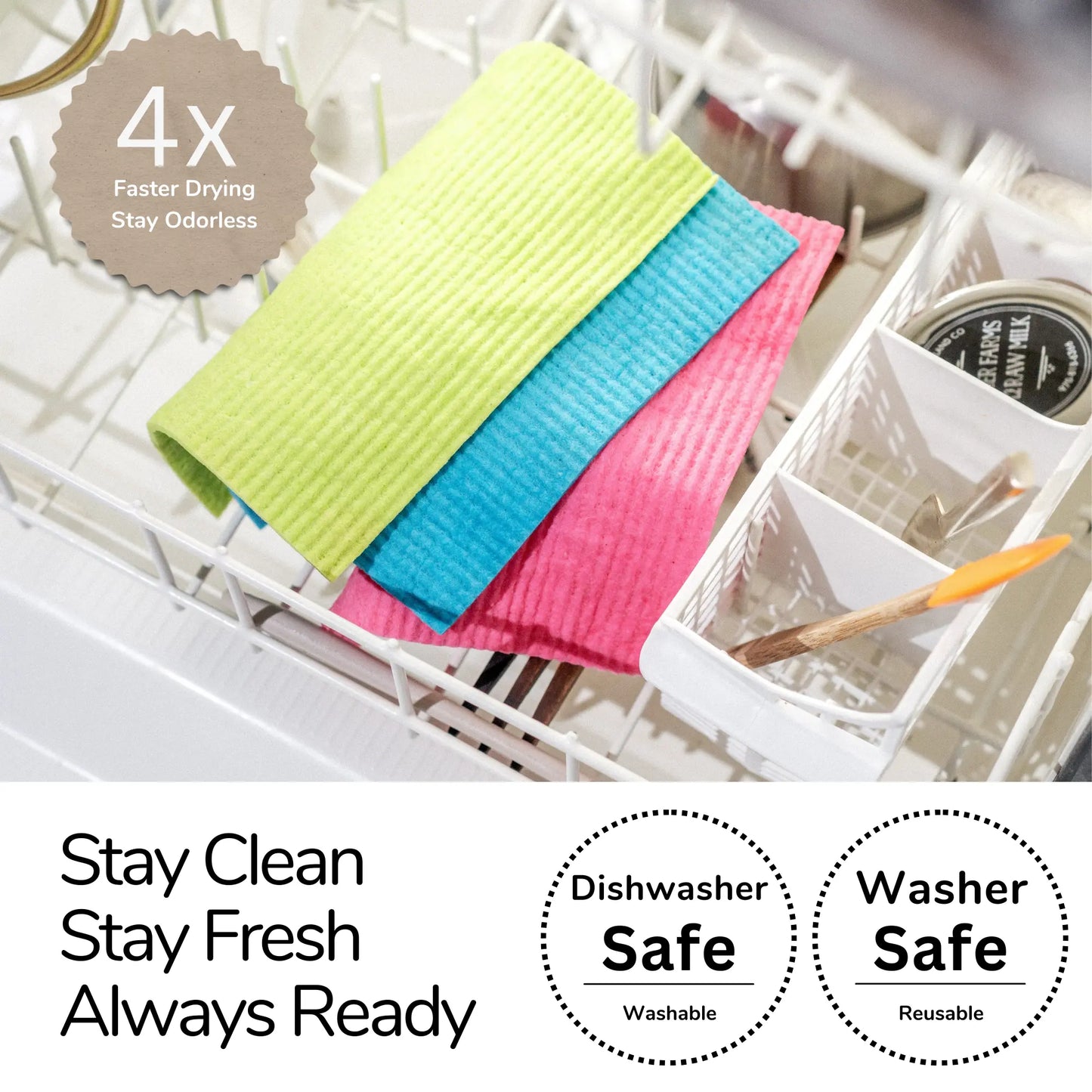 Flowcheer Swedish Dishcloths - 10 Pack Reusable Kitchen Paper Towels, - Washable Cleaning Cloths - Dolphin Grey - Washable Sponge Towel for Cleaning Counter, Dishes, Car Wash, Disposable Washcloths Yajie