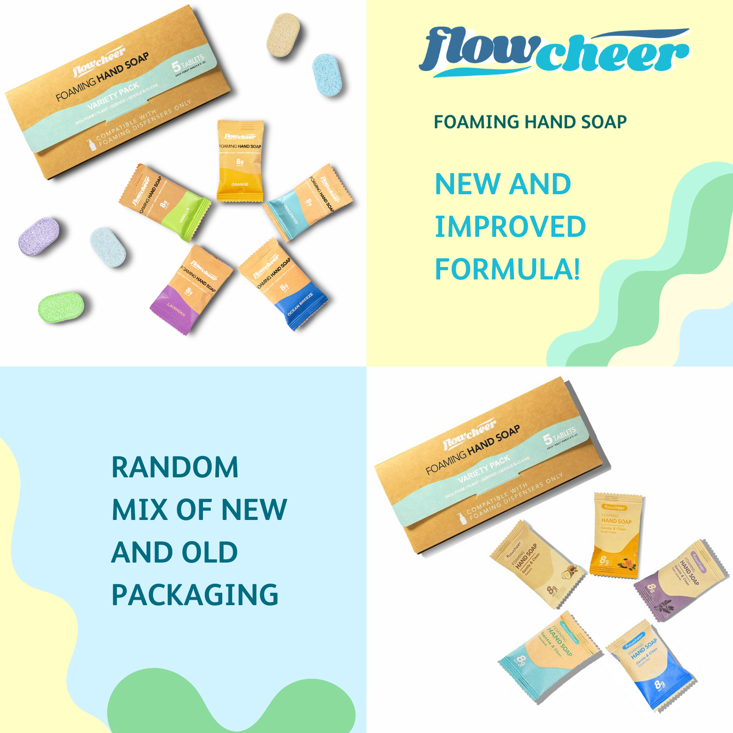 Foaming Hand Soap Tablet Refills-5 Sample Pack Hand Wash Tablets, Zero Waste Eco Friendly Cleaning Supplies-Fills 5 X 8 fl oz Refillable Foam Dispenser(40 Fl oz total)
