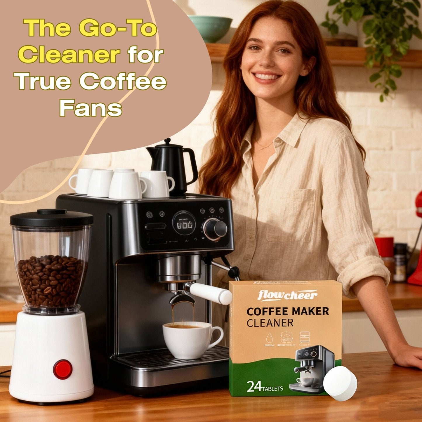 Flowcheer Coffee Machine Cleaner Descaler Tablets - 12 Count, Coffee Maker Pot Descaling & Cleaning Tabs