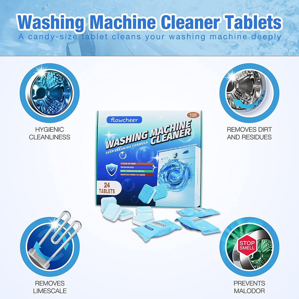 Flowcheer Washing Machine Cleaner Descaler Tablets - 24 Pack