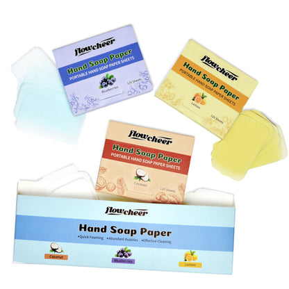 Paper Soap Sheets For Hand Washing - (360 Sheets) Coconut, Blueberry, Lemon Scents Portable Travel Soap Sheets, Eco-Friendly, Dissolvable soap sheets for travel, Hiking, Outdoor, School