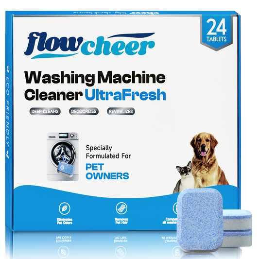 flowcheer Upgraded Washing Machine Cleaner Tablets, Washer Cleaning Tabs For HE Front Loader & Top Load Washer, Pet Hair Remover, Extra Formulated for Pet Owners, 24 Pack 1 Year Supply, Unscented