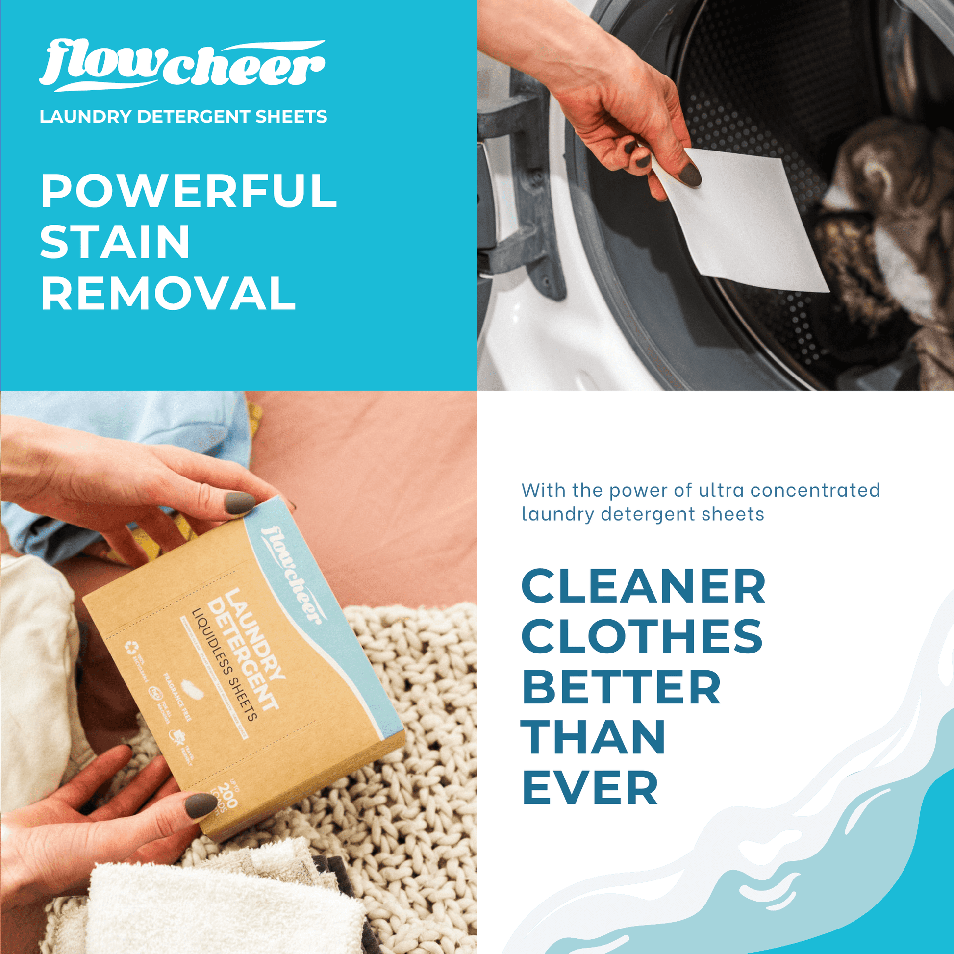 Flowcheer Laundry Detergent Sheets - 30 Sheets - Unscented Fragrance - Flowcheer