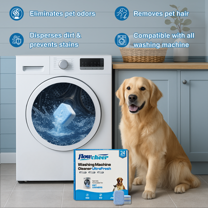 flowcheer Upgraded Washing Machine Cleaner Tablets, Washer Cleaning Tabs For HE Front Loader & Top Load Washer, Pet Hair Remover, Extra Formulated for Pet Owners, 24 Pack 1 Year Supply, Unscented