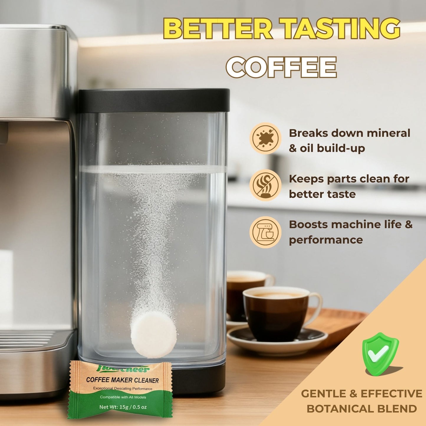 Flowcheer Coffee Machine Cleaner Descaler Tablets - 12 Count, Coffee Maker Pot Descaling & Cleaning Tabs