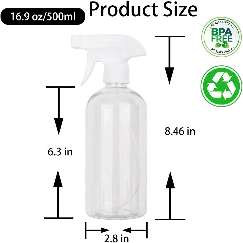 Flowcheer 16.9 oz Plastic Spray Bottle Trigger Empty Spray Bottles Clear Refillable Container for Water, Essential Oils, Hair, Cleaning Products, Adjustable Head Sprayer and Stream (2 Pack) - Flowcheer