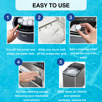Ice Maker Cleaner Tablets, Cleaning and Descaler for Countertop and Home Ice Machines, 24 Count for 1 Year, Suitable for Most Surfaces