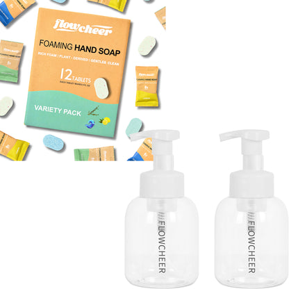 flowcheer Foaming Hand Soap Tablet Refills 12 Count & Foaming Soap Dispenser Plastic Jar