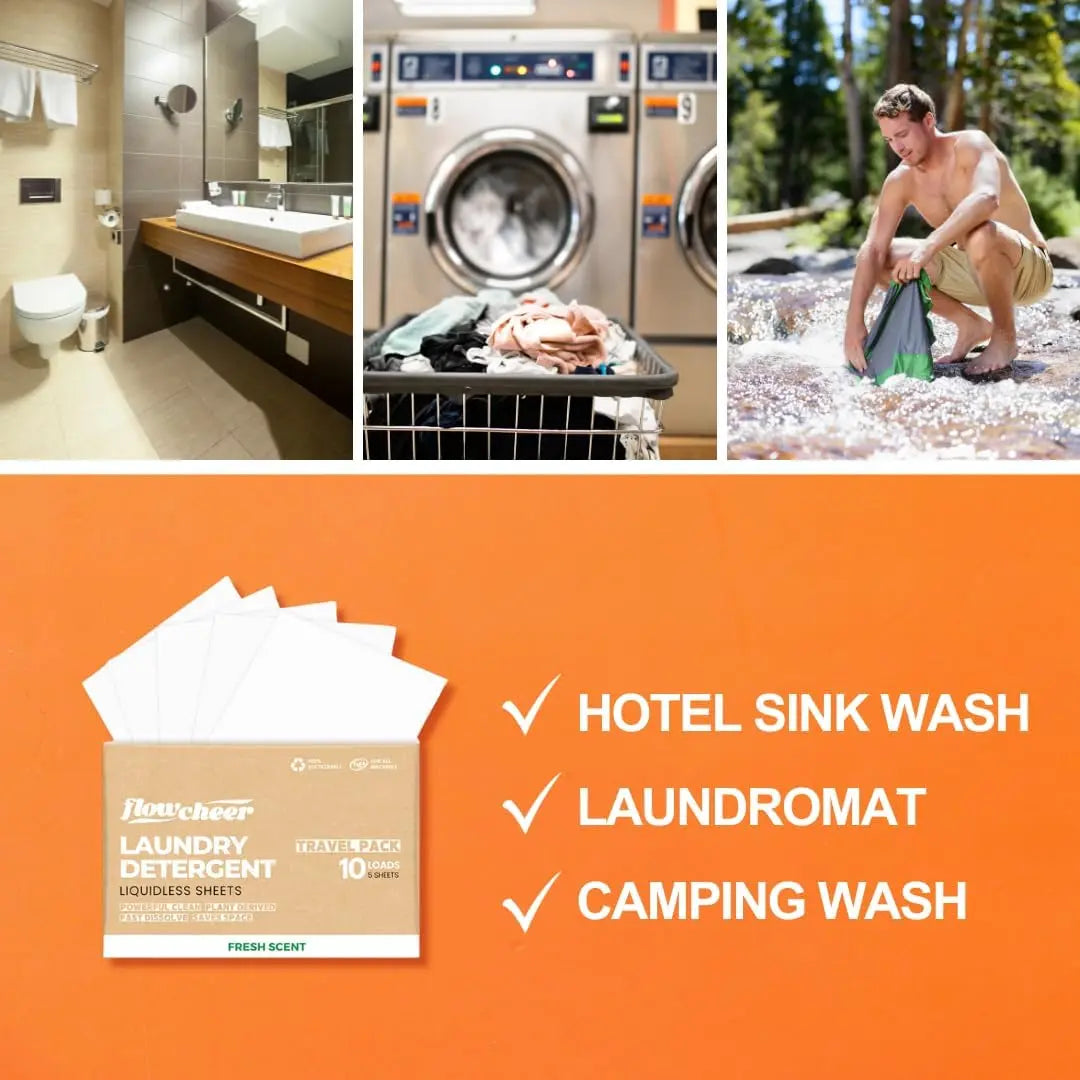 Laundry Detergent Sheets Travel Pack - 10 Loads - Power Clean Flowcheer