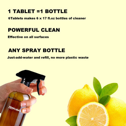 Flowcheer Lemon Multi-Purpose Cleaner: 6 Concentrated Tablets & Bottle