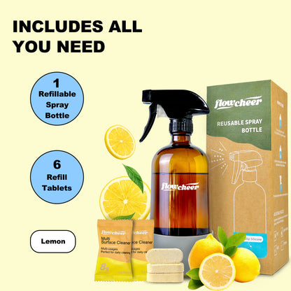 Flowcheer Lemon Multi-Purpose Cleaner: 6 Concentrated Tablets & Bottle