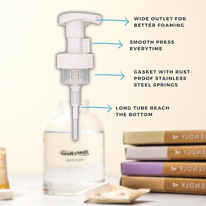 Foaming Hand Soap Refill Tablets - Glass Foaming Soap Dispenser Combo - Crystal Clear Real Glass Bottle 11 oz - 4 Refill Tablet Included Start Kit - Soap Pump for Bathroom Kitchen Countertop