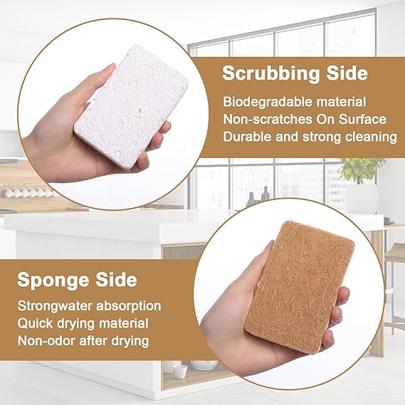 Flowcheer Cleaning Sponges for Kitchen, Non-Scratch Scrub Sponge, Natural Biodegradable Plant Based Scrubber Sponges for Cleaning Dishes, Odor Free (Dark Brown) - Flowcheer