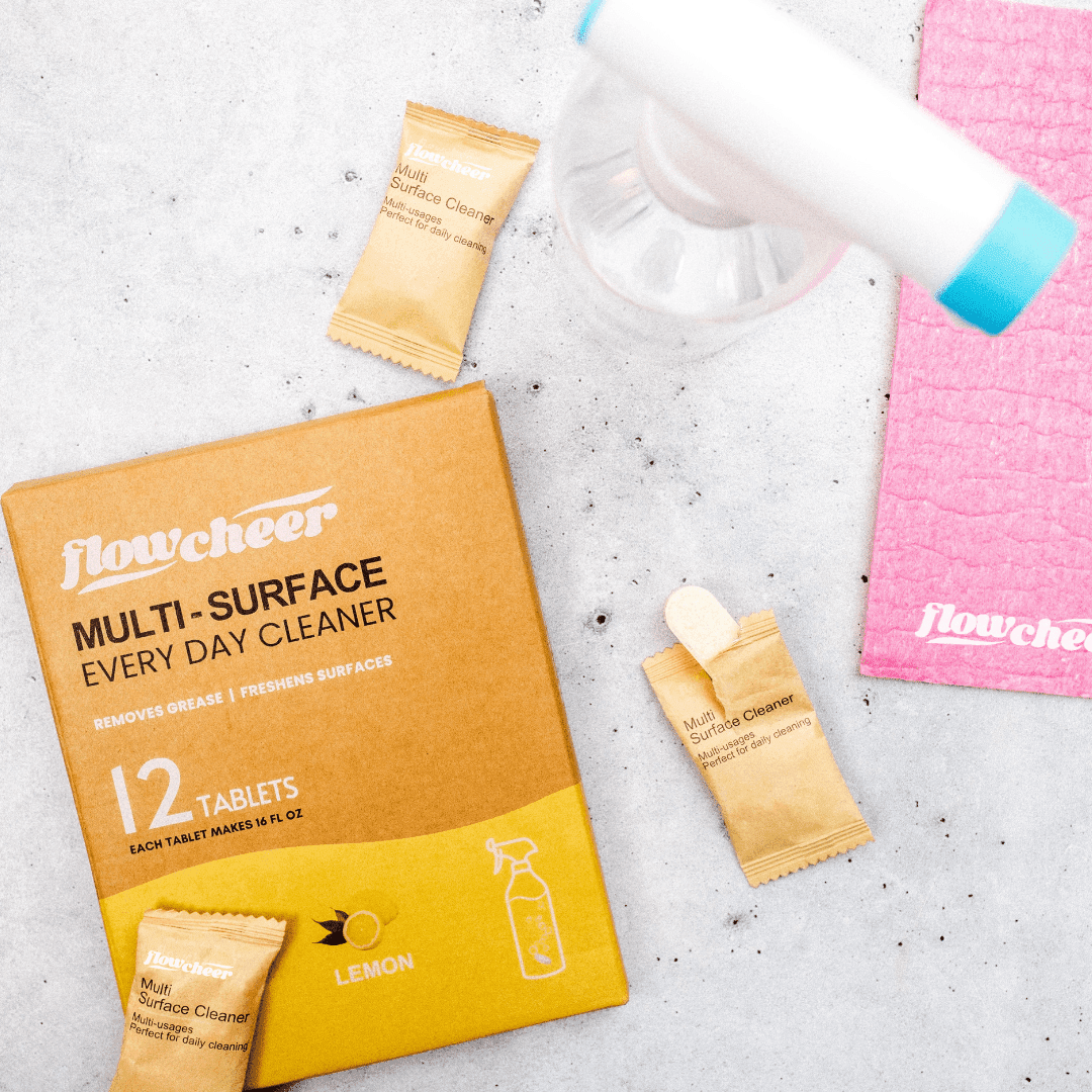 Flowcheer Multi-Surface Cleaner Refills 12 Tablets - Lemon - Powerful Clean - Flowcheer