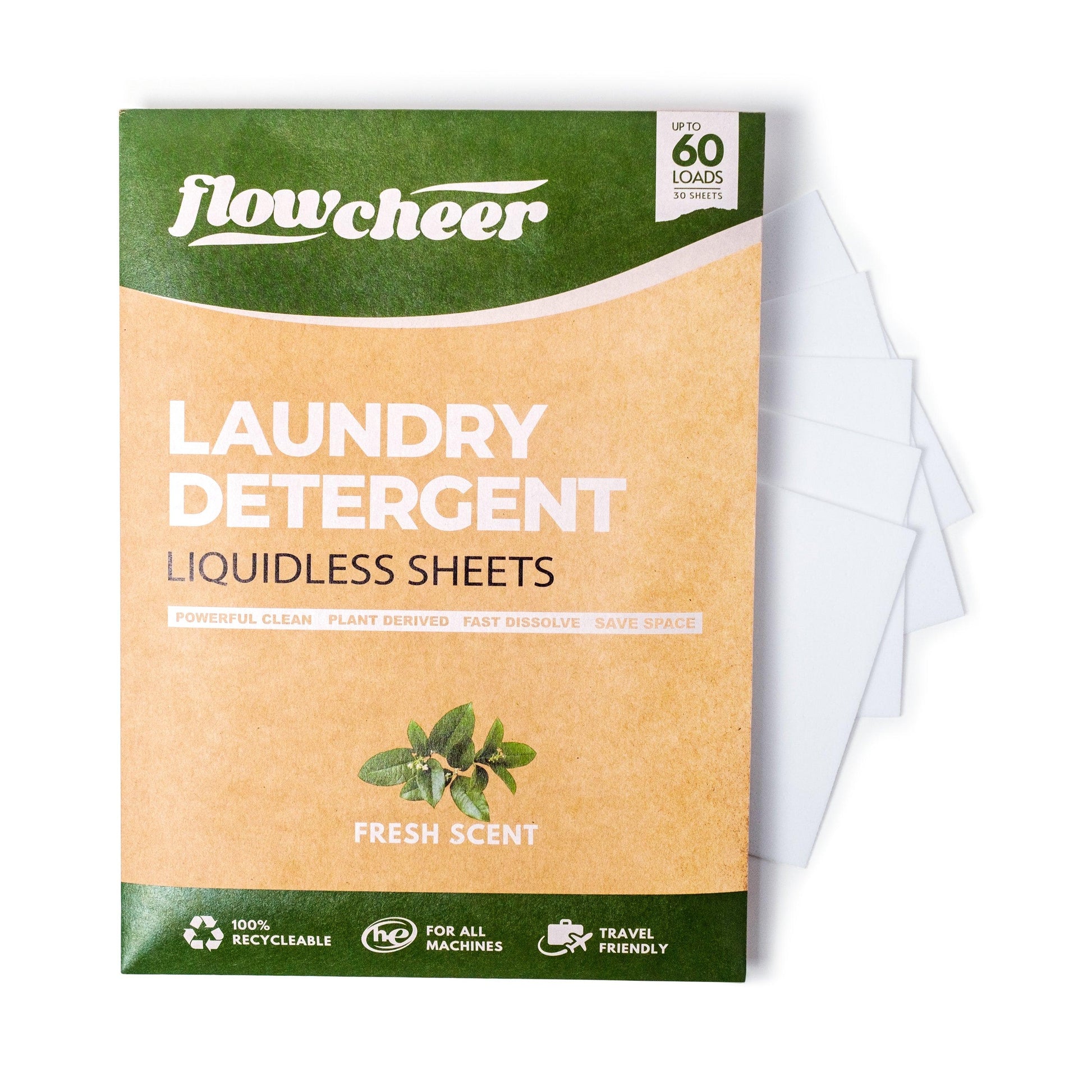 Flowcheer Laundry Detergent Sheets - 30 Sheets - Fresh Fragrance - Flowcheer