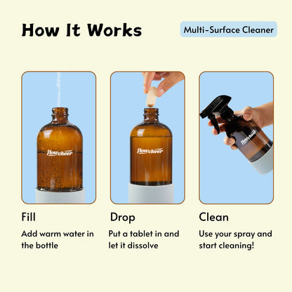 Flowcheer Lemon Multi-Purpose Cleaner: 6 Concentrated Tablets & Bottle