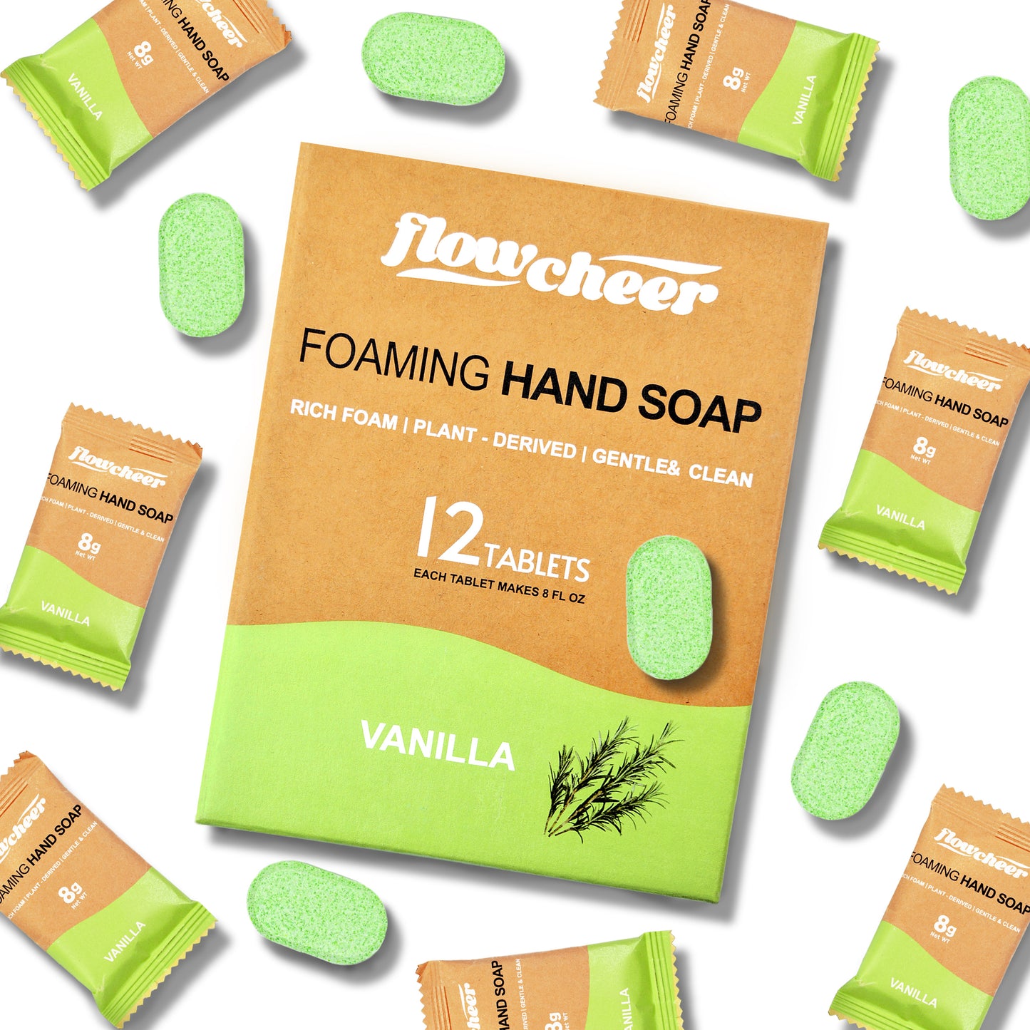 Flowcheer Vanilla Foaming Hand Soap - Luxurious, Eco-Friendly, Moisturizing Hand Wash with Natural Vanilla Scent - 12 oz Refillable Bottle