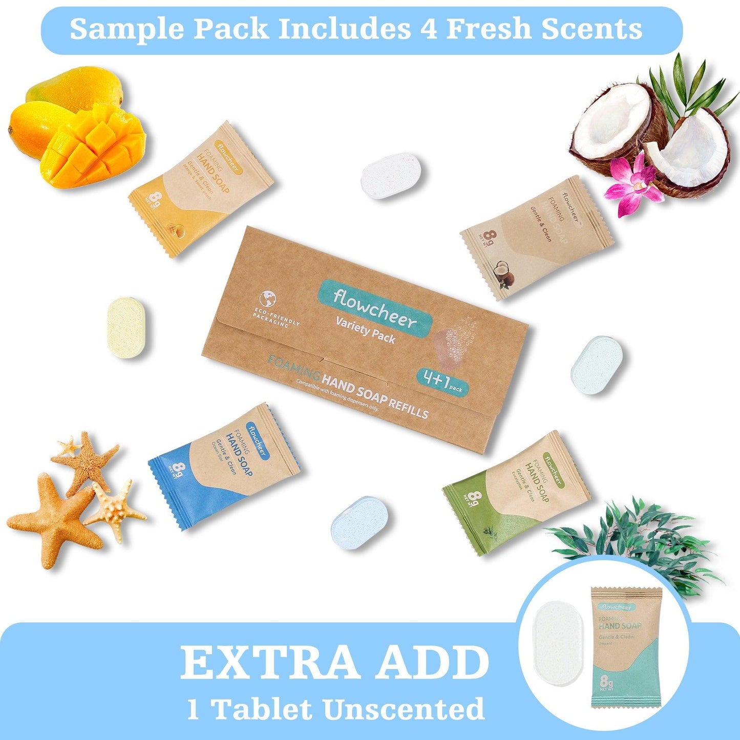 Foaming Hand Soap Refill 5 Tablets - (Coconut, Ocean Star, Eucalyptus, Orange, Lavender) - Flowcheer