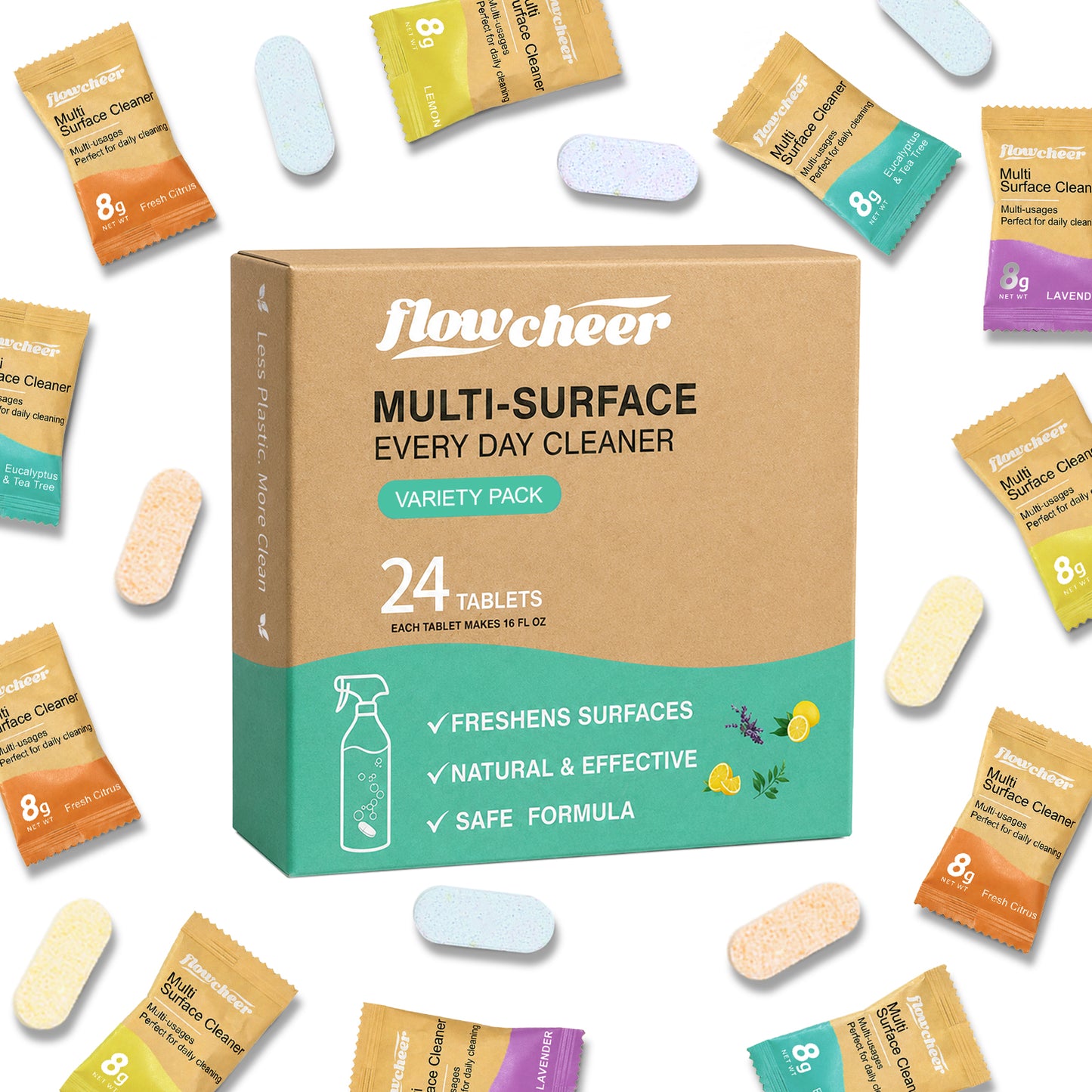 Flowcheer Multi-Surface Cleaner Variety Pack (6 Pack) – Lemon, Citrus, Lavender & Tea Tree