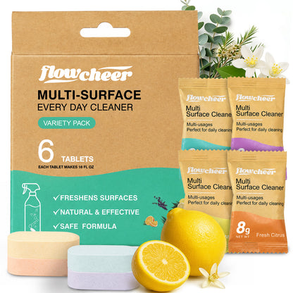 Flowcheer Multi-Surface Cleaner Variety Pack (6 Pack) – Lemon, Citrus, Lavender & Tea Tree